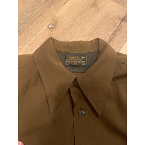 Vintage Sir Pendleton Virgin Wool Loop Collar Dress Shirt Brown 70's Mens Sz XL - Picture 5 of 6